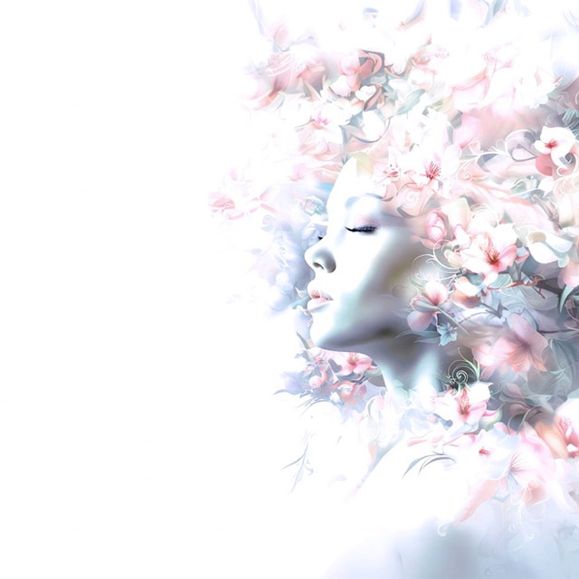 Woman with white and pink flowers for hair