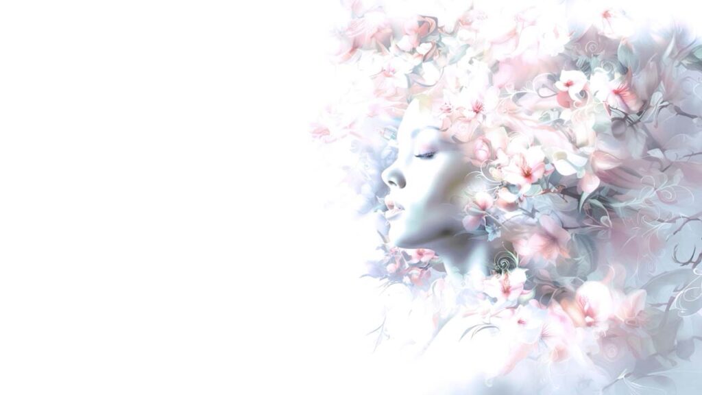 Woman with white and pink flowers for hair