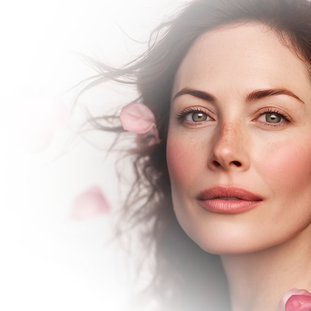 Portrait of woman's face with flower petals in her hair